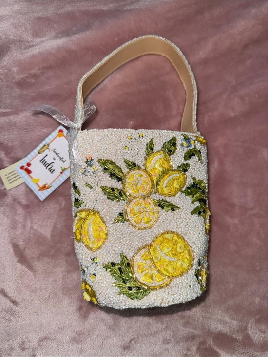 Handcrafted in India Handbags - Bucket beaded bag lemons